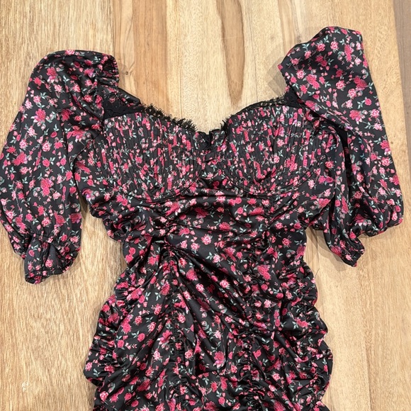 For Love and Lemons Floral Print Puff Sleeve Bustier Mini Dress Size Large - Picture 7 of 14
